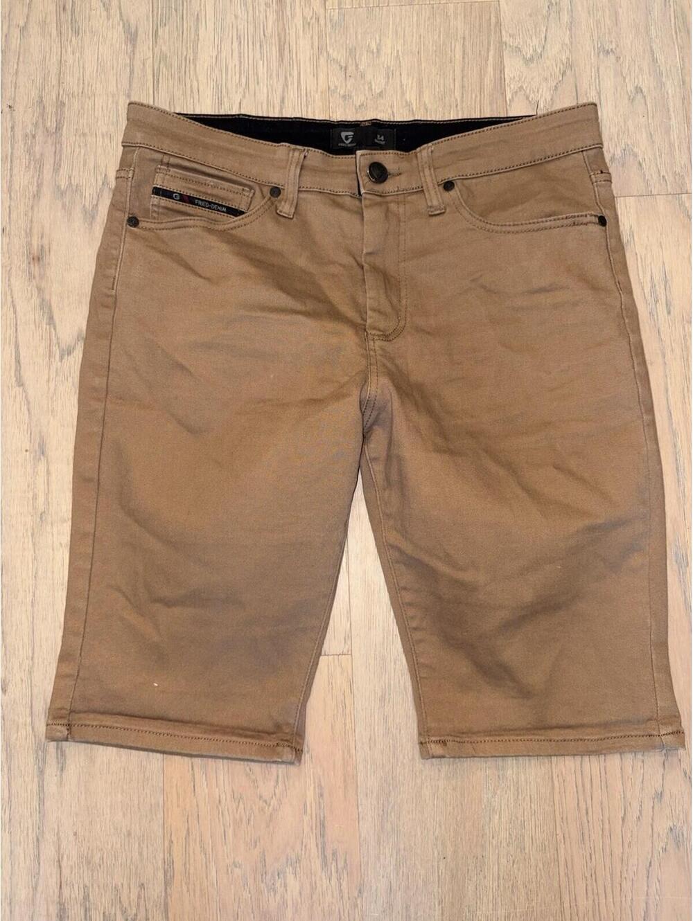 Fried Denim Tan Stretch Shorts Size 34 Y2K Streetwear Skater Detailed Pockets